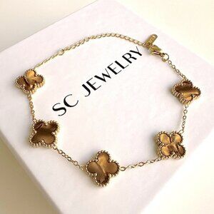 Last 1 !Clover Bracelet Tiger Eye Double Sided Four Leaf